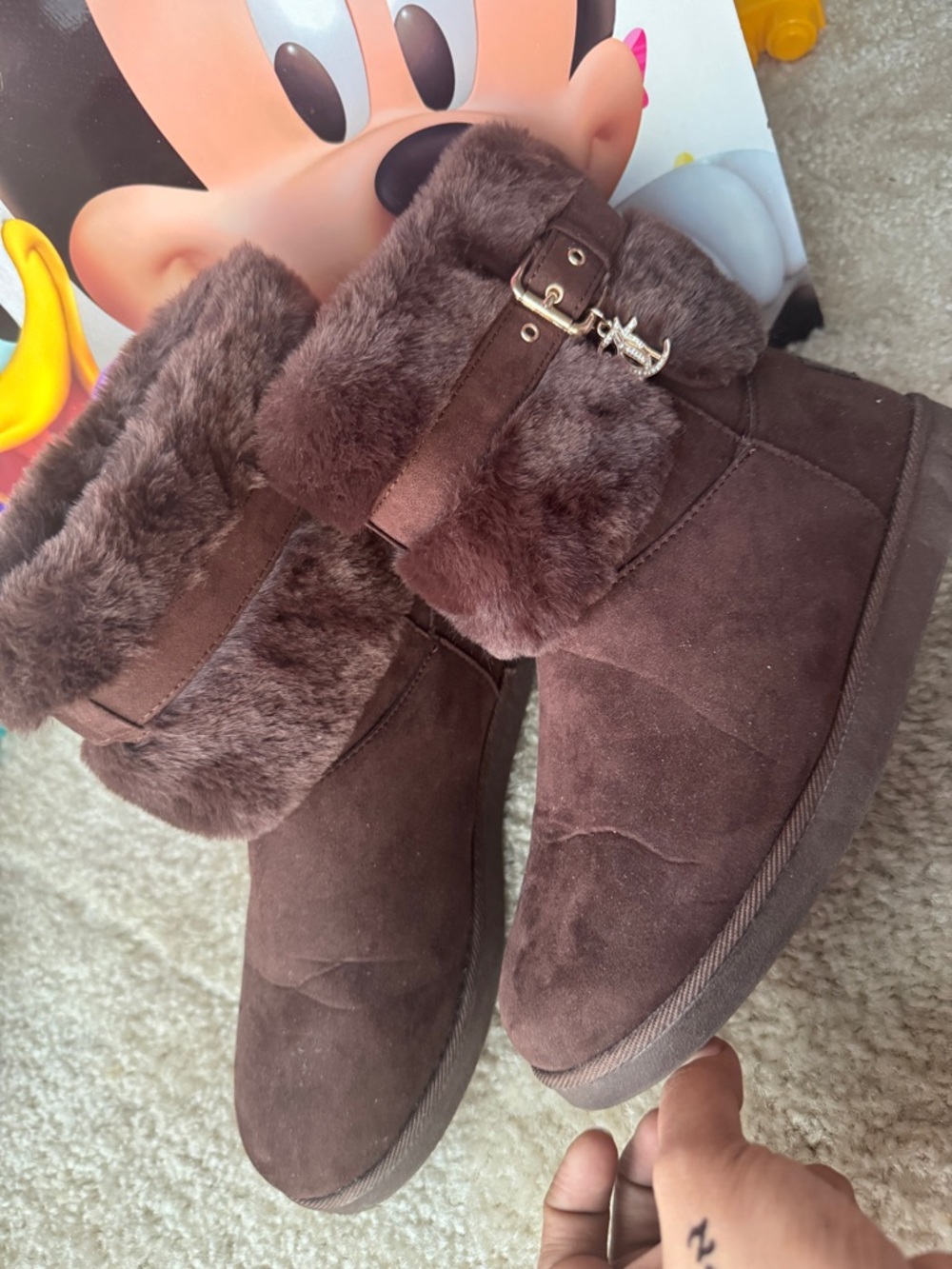 Juicy Couture Brown Faux Fur Cuff Ankle Boots